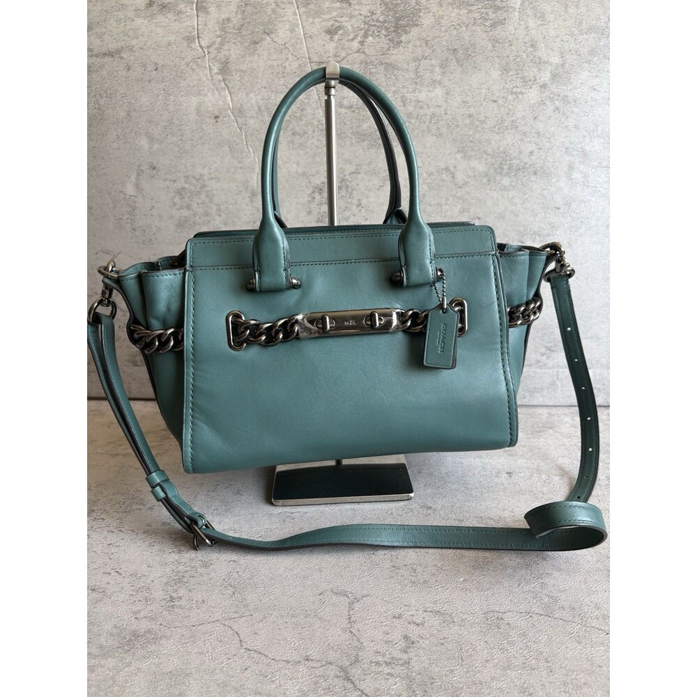 $550 COACH SWAGGER 27 Satchel Glovetanned Leather Deep Teal 59542 Shoulder Bag
